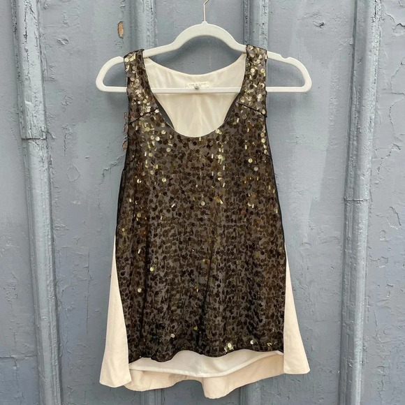 Rag & Bone Bahia Sleeveless Gold Sequin Silk Blouse, Size M - Picture 3 of 11